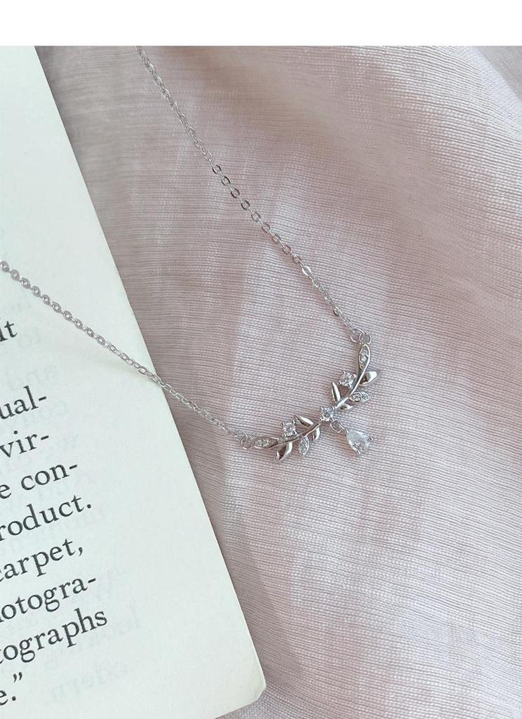 Elegant Women's S999 Sterling Silver Laurel Wheat Ear Necklace - Luxury Pure Silver Clavicle Chain