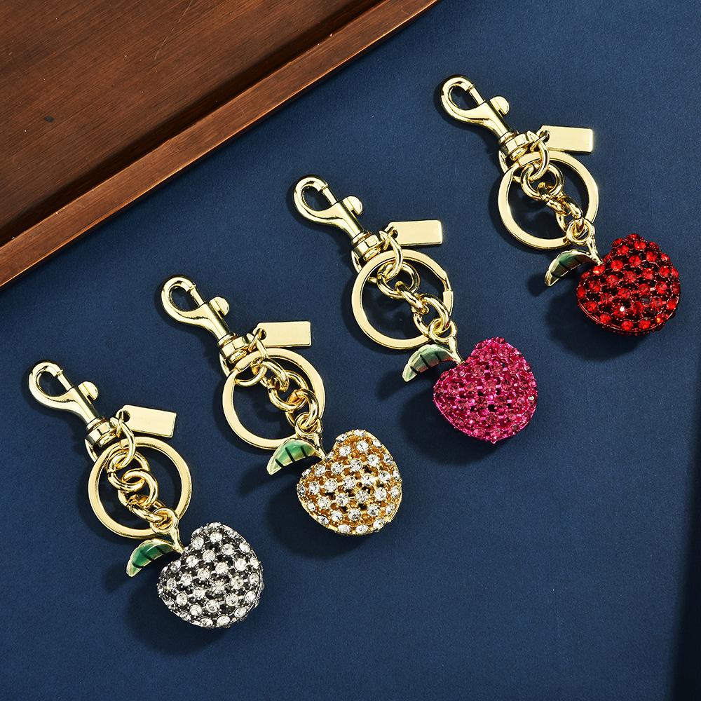 Metal Keychain Cute Fruit Diamond Apple Key Ring Pendant Bag Key Ring Accessories Women