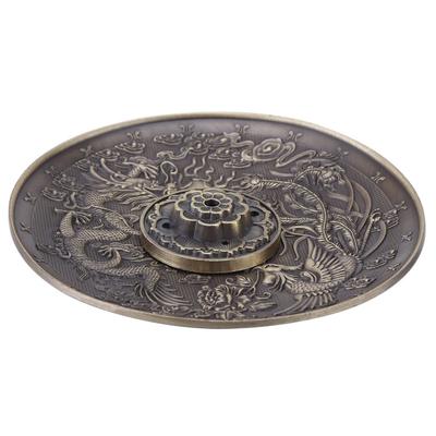 Zinklegierung Räucherstäbchenhalter Drachenmuster Räuchergefäßplatte für Schlafzimmer Tempel Bronze