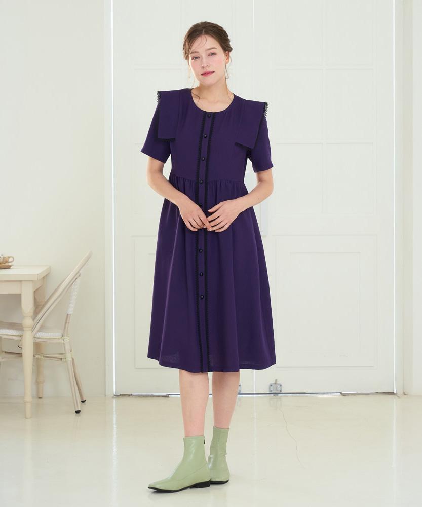 L By L Purple Square Collar Button Summer Dress