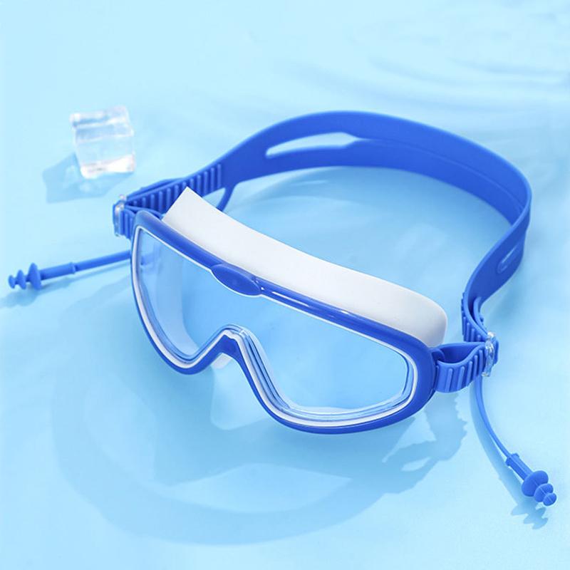 Swimming Goggles for Kids Big Frame Swimming Goggles with Earplugs HD Wide View Anti-Fog Swimming Goggles Eyewear No Leaking