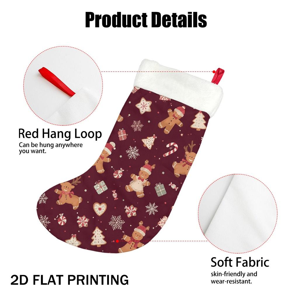 Christmas decoration fireplace hanging stocking2D Flat Printing 1pc Christmas Gingerbread Reindeer Snowflakes