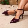 Women's High-heeled Sandals Burgundy Fashion High-heeled Women's Shoes Stiletto Buckle Fashion Pointed Simple High-heeled Sandals