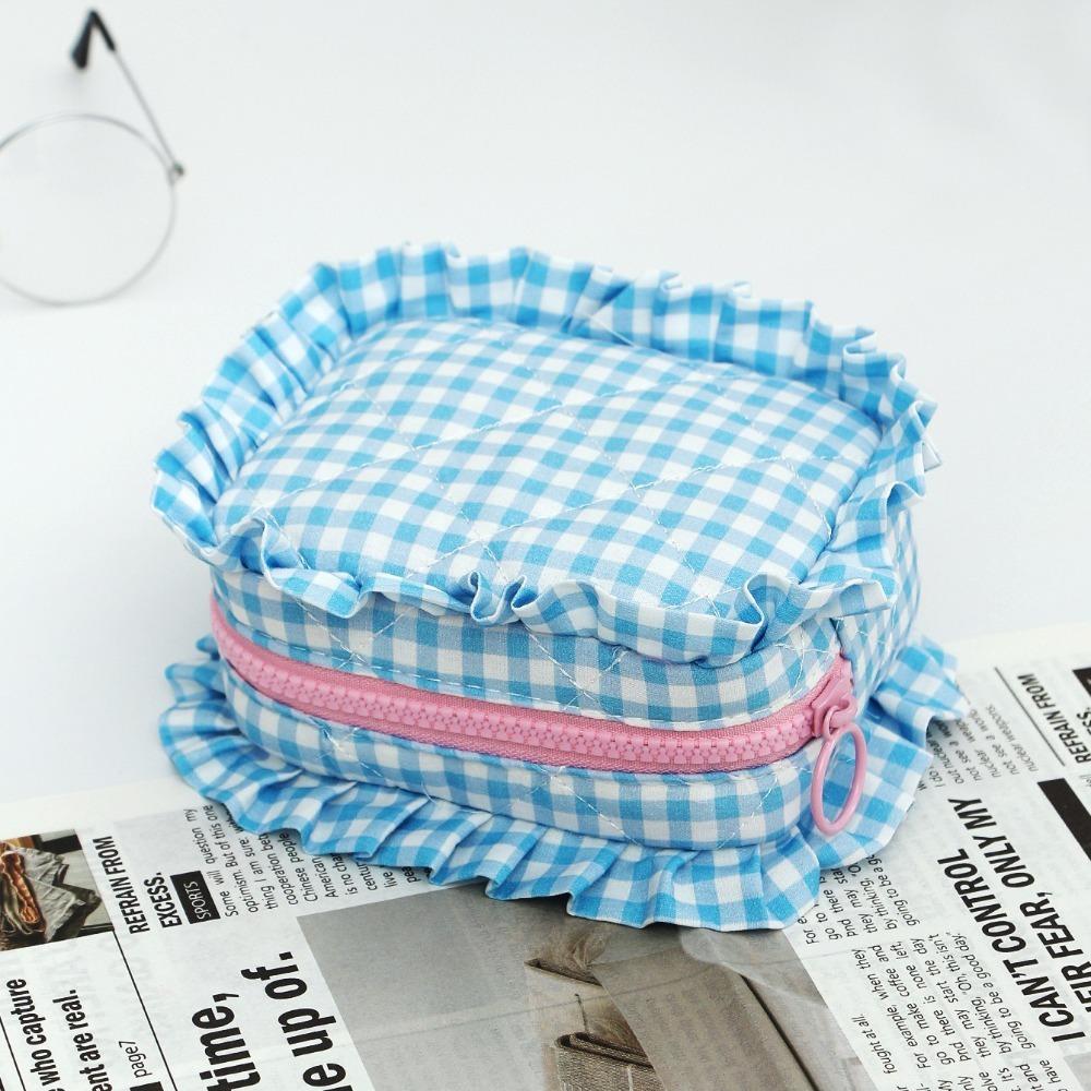 Portable Makeup Bag Quilted Design Multifunctional Makeup Brush Storage Bag Plaid Pattern with Zipper Travel Toiletry Bag