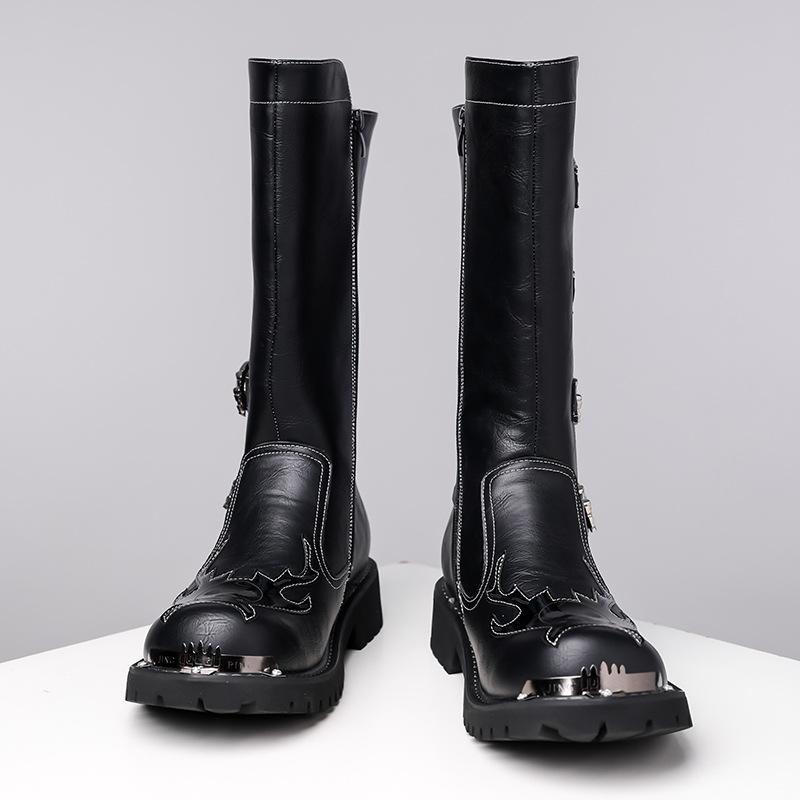 Fashion 2025 Autumn Winter New Designer Leather Long Boots for Men Fashion Casual Black Big Head Work Knee High Boots Shoes Man