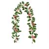 Green Leaves Christmas Pink Berries Wreath DIY Simulation Plants  New Year