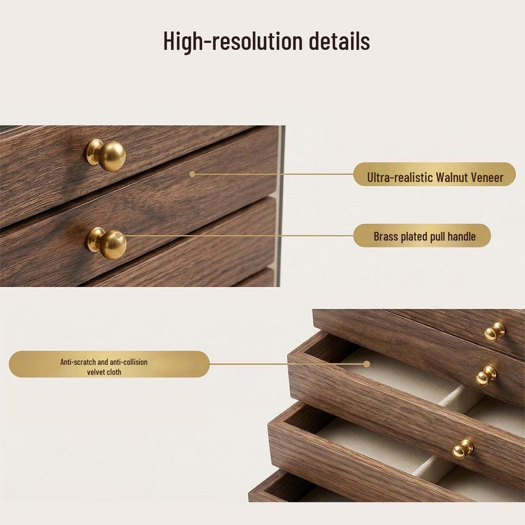 Large Capacity Walnut Jewelry Storage and Display Box