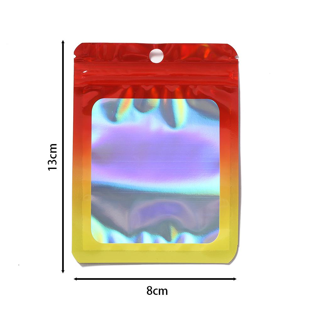 50pcs Thicken Ziplock Bags Gradient Holographic Laser AB Color Plastic Pouch for DIY Jewelry Storage Pouch Zip Lock Bag