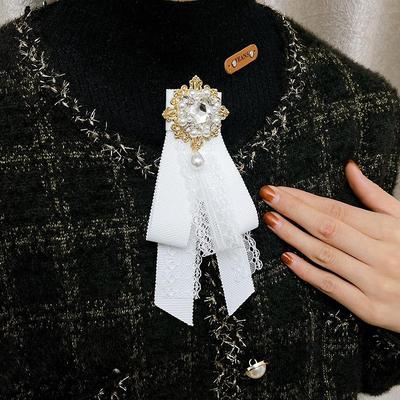 Korejská Vintage Černá Krajková Mašlička Brož Košilová Kravata Corsage Dámská Smuteční Brož Špendlíky na Límec Kolejní Styl Doplňky na Výstřih