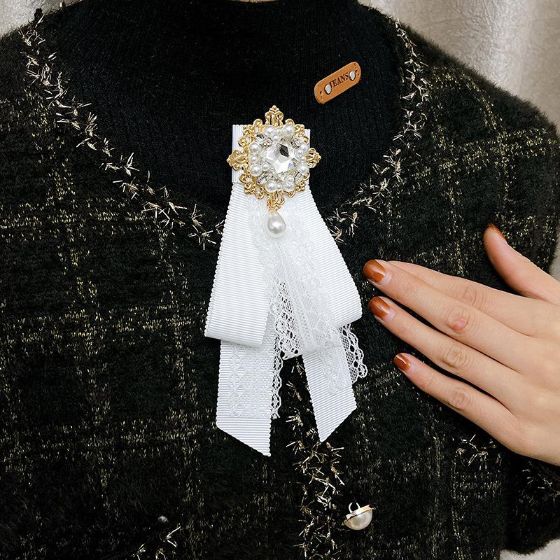 

Корейская винтажная черная кружевная брошь-бант, галстук для рубашки, корсаж, женская траурная брошь, булавки для воротника, аксессуары для выреза в стиле колледжа белый