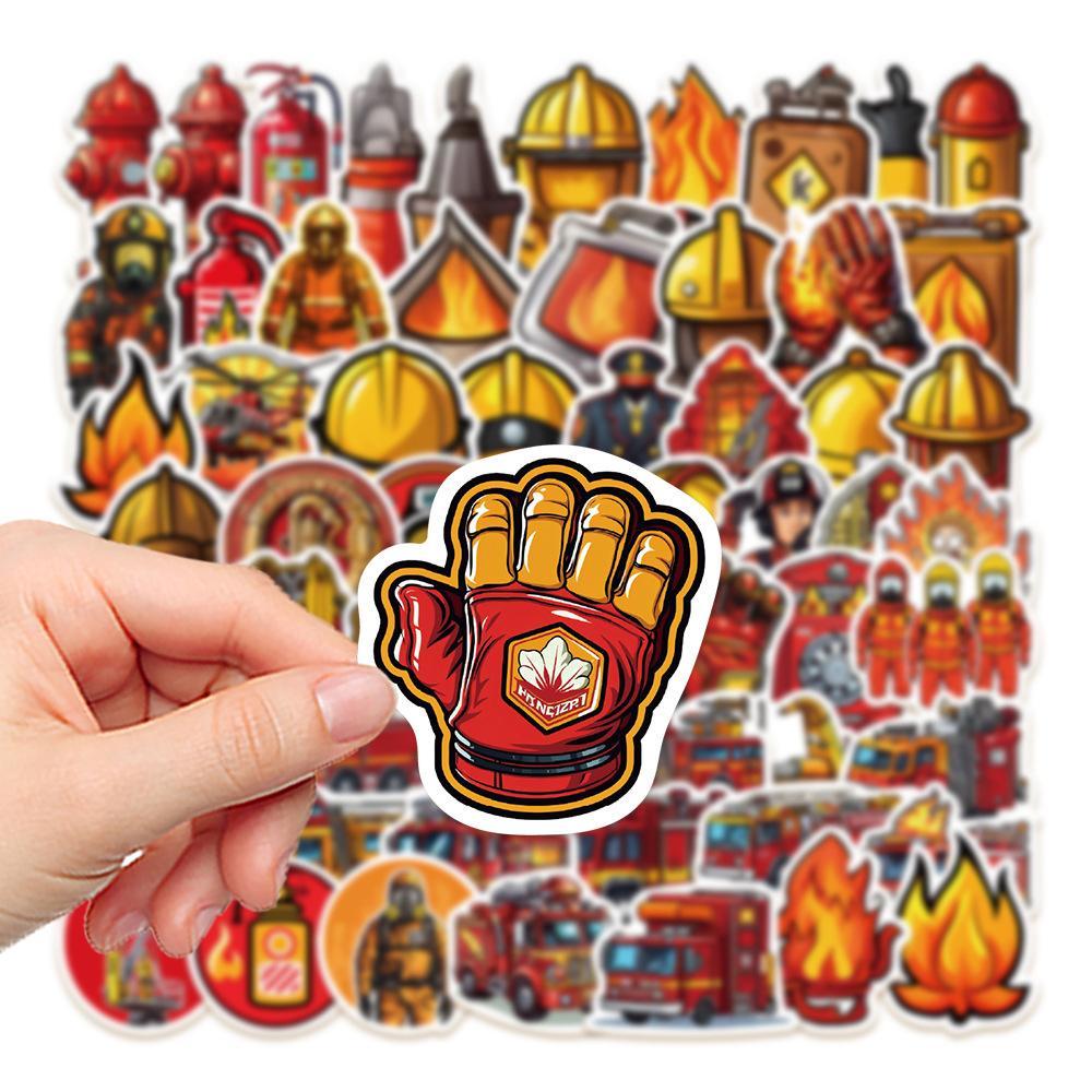 10/30/61pcs Cartoon Firefighter Fire Truck Stickers Cool Graffiti Sticker Decoration DIY Skateboard Helmet Phone Guitar Decals