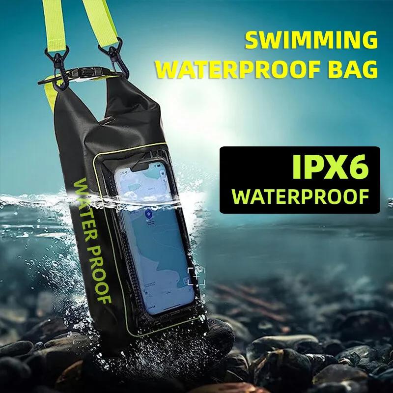 2L Schwimm-Trockentasche Touchscreen Outdoor Wasserdicht Schulter Kajak Trekking Strand Treiben PVC Pack Rafting Surfen Bootfahren Tasche