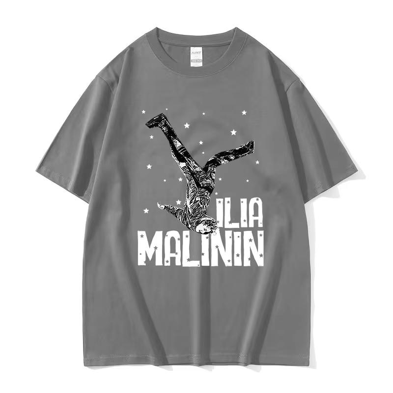 Ilia Malinin Salto Quadruplo Pattinaggio su Ghiaccio Grafica T-shirt Unisex Moda Vintage Manica Corta T-shirt Unisex Puro Cotone T-shirt Streetwear