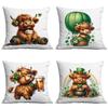 New St. Patrick'S Watercolor Highland Cow Lucky Pillow Cover Home Cushion Pillow Cover Ornament Premium Durable