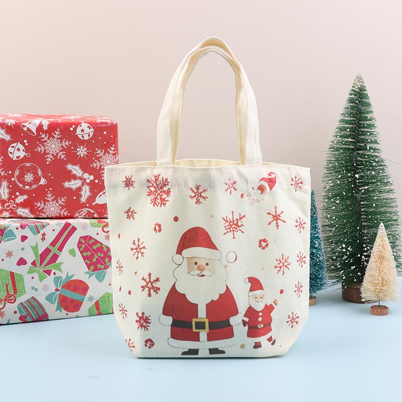 Christmas Gift Bags Cartoon Santa Claus Elk Christmas Tree Tote Canvas Bag Large Capacity Holiday Shopping Bag Happy New Year