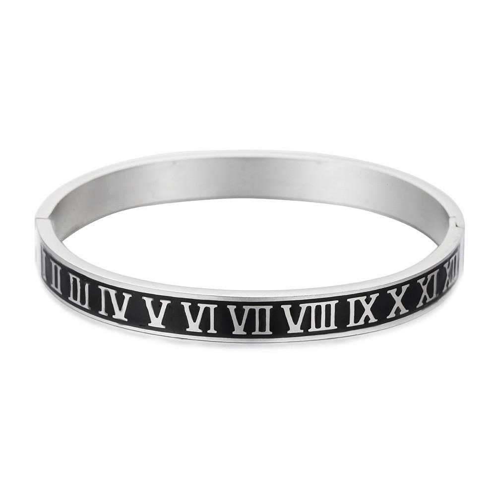 Bracciale a manetta unisex in acciaio al titanio con numeri romani e finitura galvanizzata per moda, regalo per uomo donna