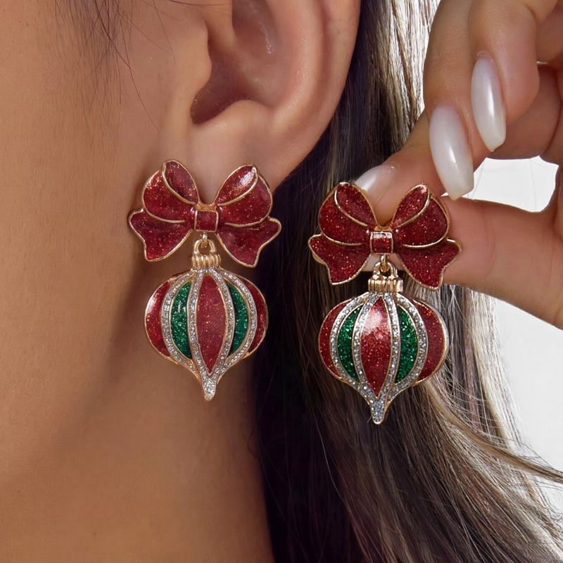 Holiday Dangle Earrings Christmas Drop Jewelry with Gold Tone Glitter Finish for Parties Dinners and Seasonal Styling