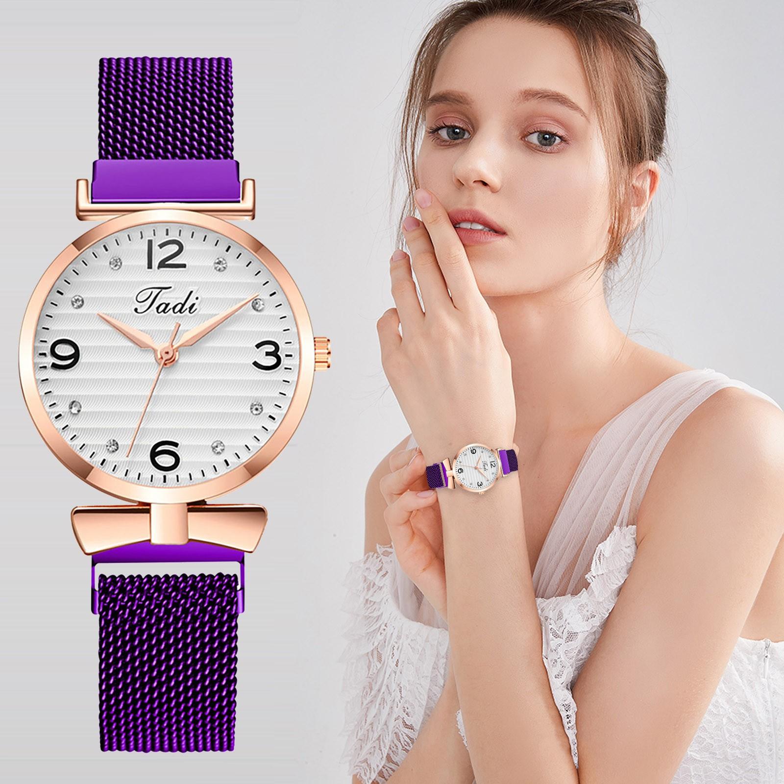 

Женские аналоговые кварцевые круглые часы с ремешком из нержавеющей стали с бриллиантами One Size