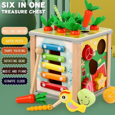 Children'S Baby Multi-Functional Six-In-One Hundred Treasure Box Pulling Radish Kindergarten Gift Knocking Piano Educational Toy