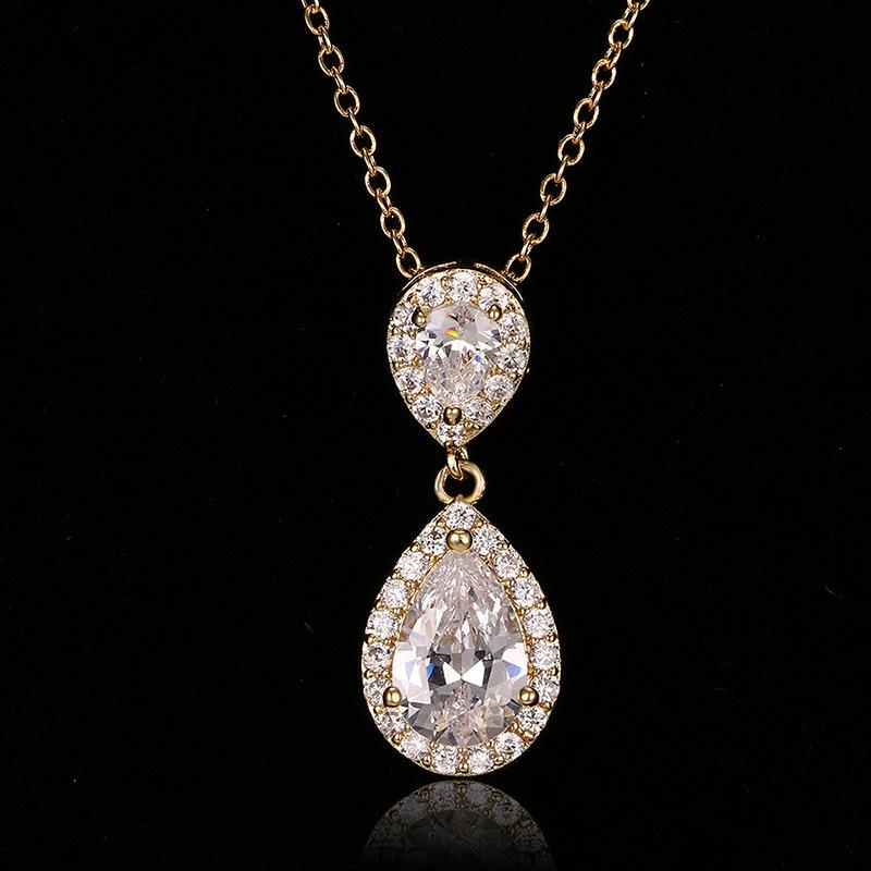 Retro Luxury Water Drop Pendant Necklace with Zircon Inlay - Classic Versatile Design