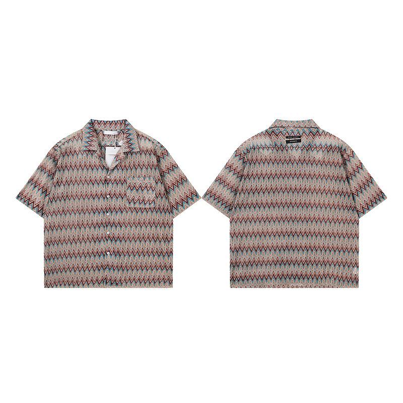 Chemise d'été 2026 Texture Creuse Perspective Manches Courtes Hommes Couple Lâche Col Cubain Chemise Amazon Top