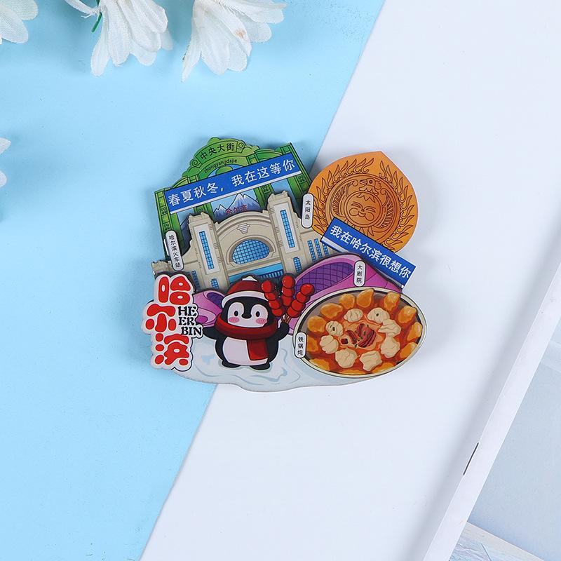 National City Scenic Cartoon Holz-Epoxid-Kühlschrankmagnet