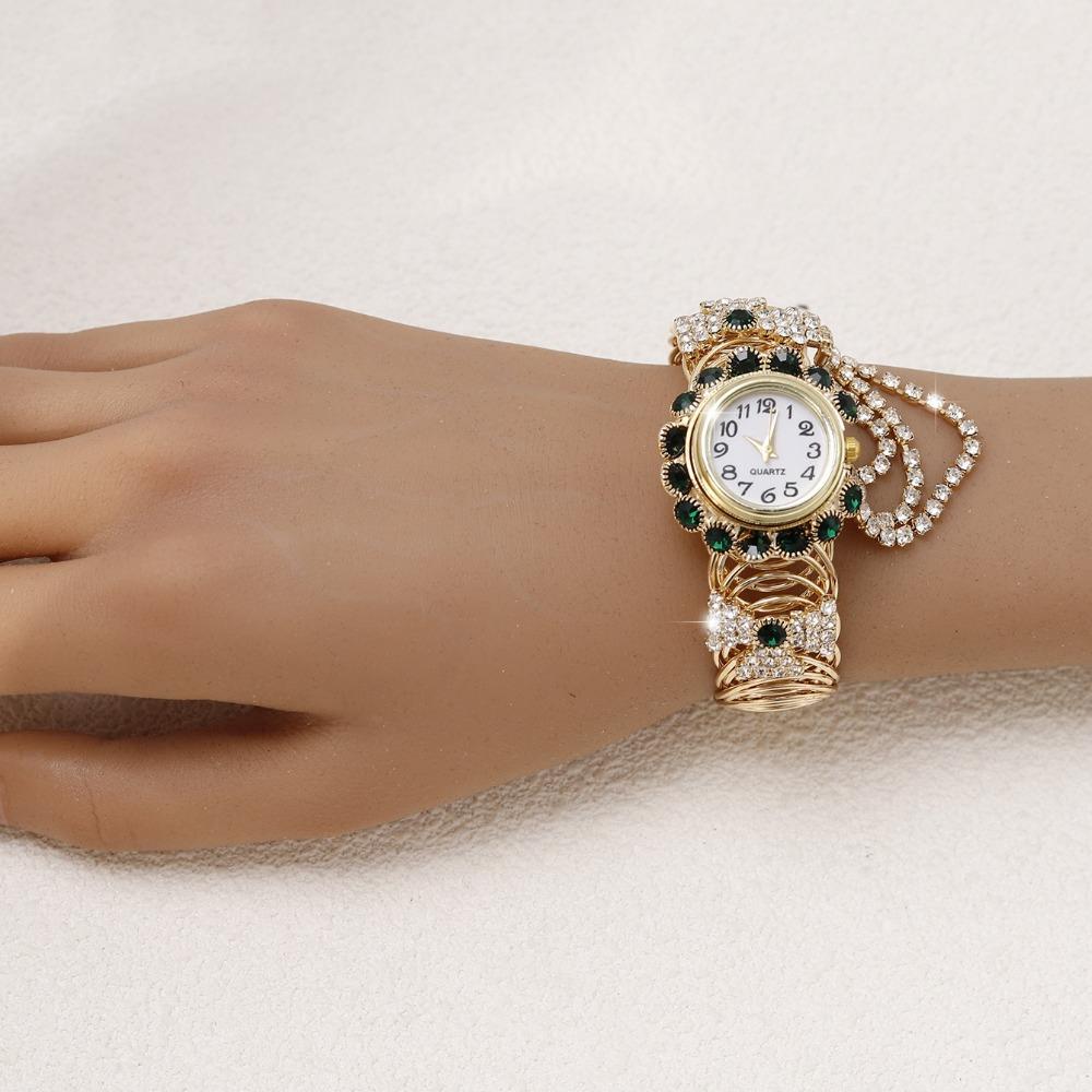 Elegant Crystal Watches Clock Open Bangle Watches Fashion Quartz Zircon Wrist Watch  Gifts