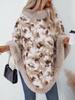 Women's Autumn and Winter Large Size Sleeve Knitted Leopard Print Fur Collar Shawl Loose Sweater Cape Top for Women