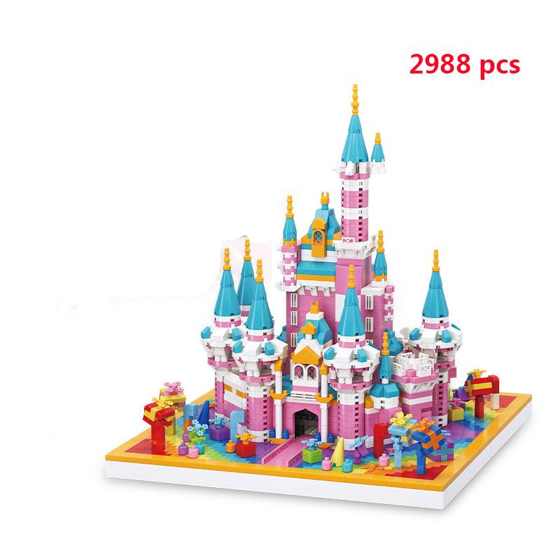 City Architecture Pink Castle Tree House Building Blocks Mini Brick Taj Mahal Great Wall Creative Model Construction Toys