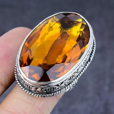 Natural Honey Topaz Gemstone Handmade 925 Steling Silver Gift Ring Size 9.5 P1z59