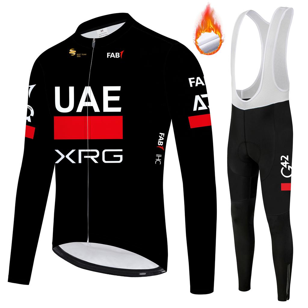 UAE 2027 Team Cycling Clothing Set Winter Cycling Jersey Thermal Fleece Bike Jersey Bib Pants with Padded