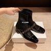 ! Shoes Square Head Rivet Rear Zipper Medium and High Elastic Boots Women's Skinny Short Boots