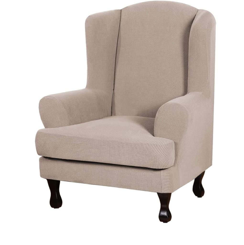 Wingback Chair Covers 2 Piece Wing Chair Slipcover Stretch Slipcover for Wingback Chairs Wing Chair Cover with Elastic Bottom Non-Slip Furniture Cover