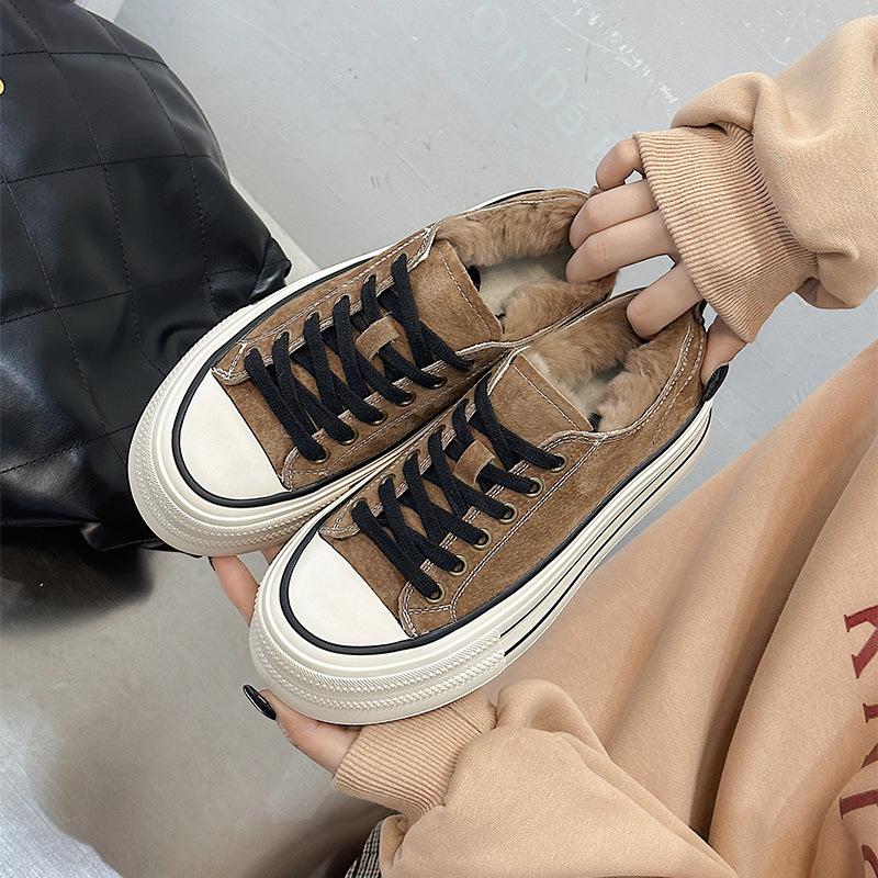 Damen Winter 2026 Neue Dicksohlige Schnürung Mattes Leder Runde Spitze Lässige Board Schuhe für Damen