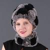 Rex Rabbit Rose Hat and Flower Scarf Set Specializing In the Production of Rex Rabbit Scarf Hat Two-piece Adult Hat