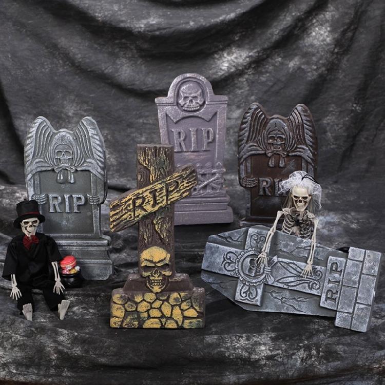 Halloween Foam Tombstone Bat Ghost Skull Party Backdrop Decoration Supplies