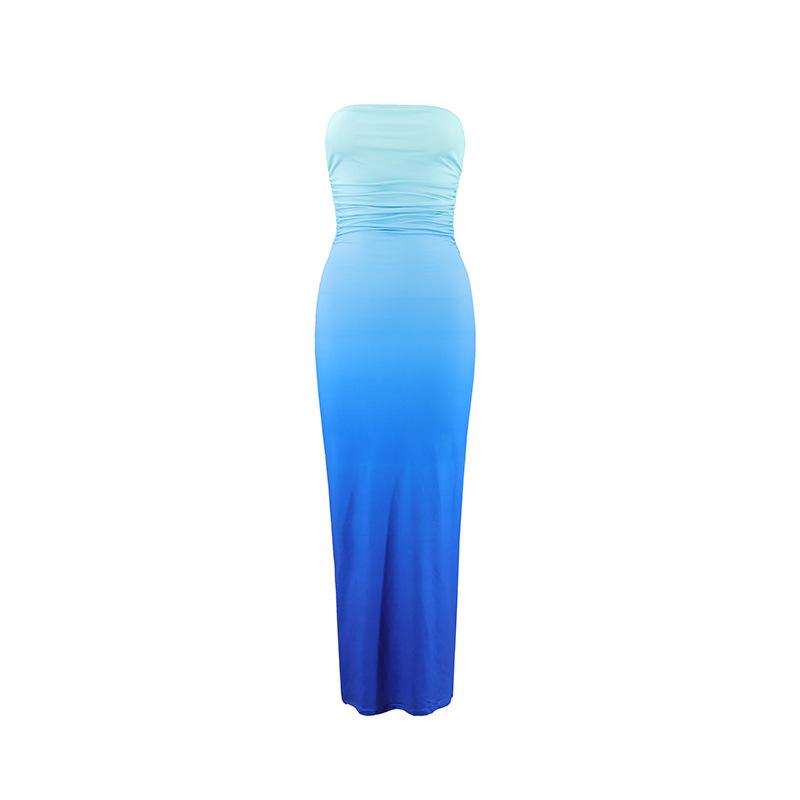 Ladies' Slim Fit Strapless Gradient Medium Length Dress