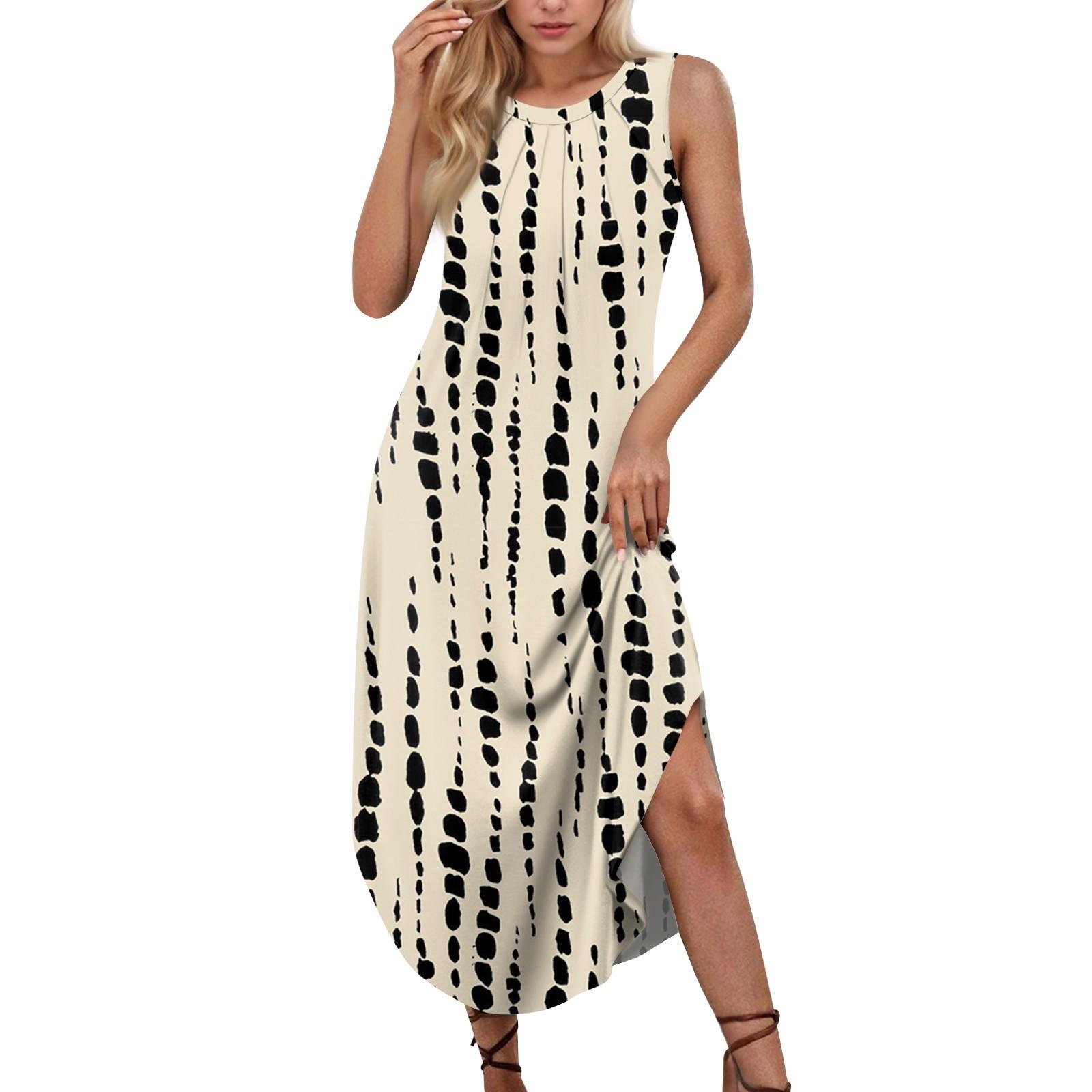 Women s Summer Casual U Neck Printed Sleeveless Dresses S