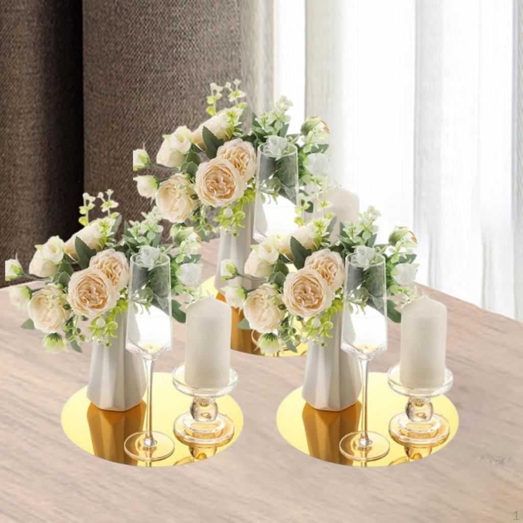 3 Pieces Mirror Centerpieces for Table Decorative Trays Round Plate Craft Projects