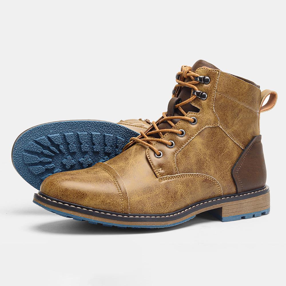 Plus Size Men's High-Top Leather Workwear Ankle Boots - US Size Fashion Martin Boots