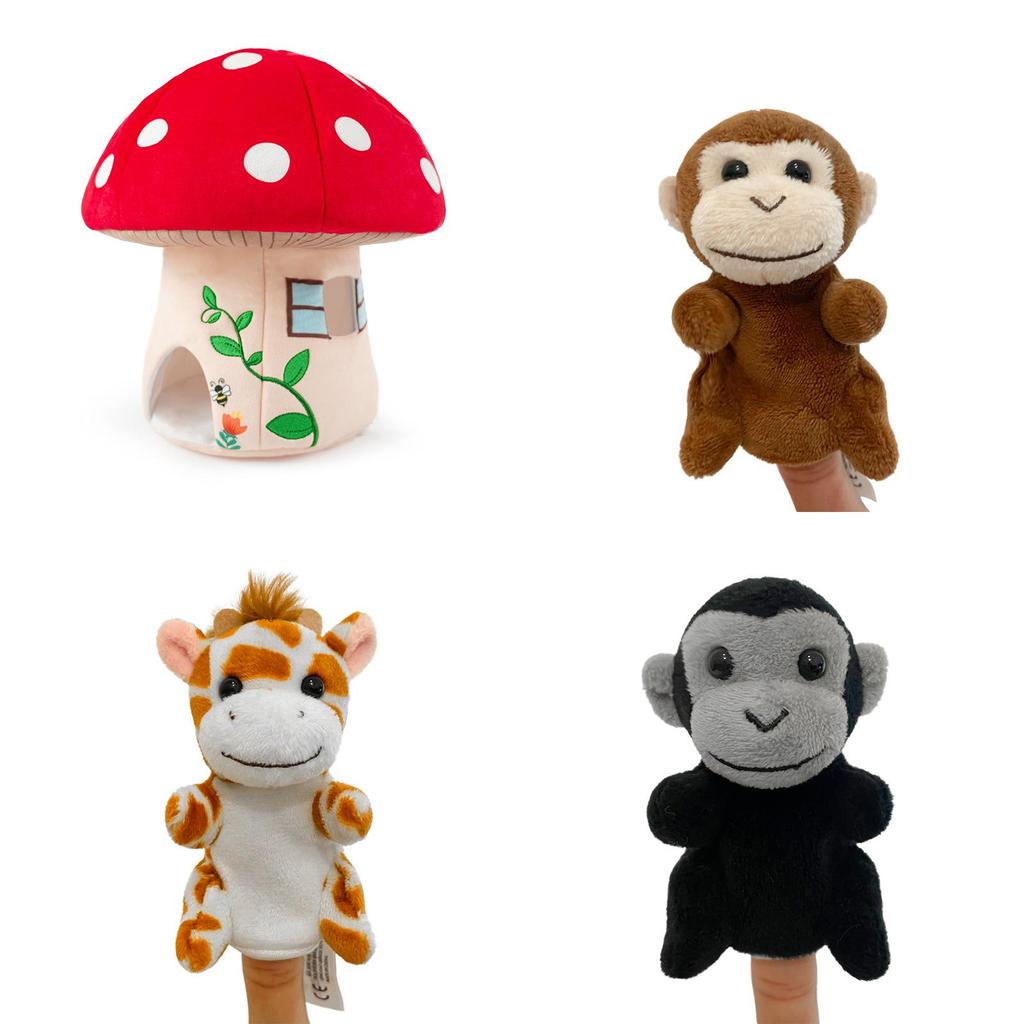 Mushroom House Plush Toys With Jungle Animal Finger Puppets For Kids Educational Play