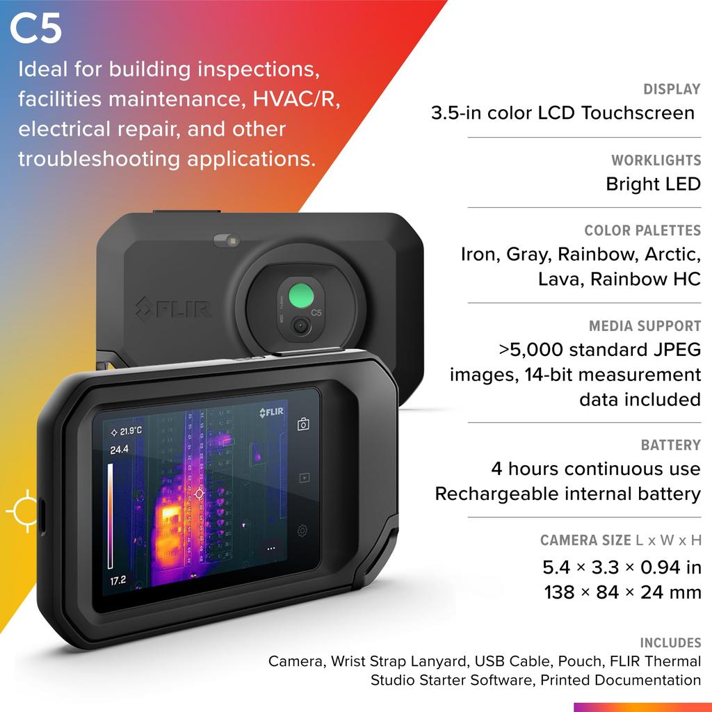 FLIR C5 Compact Thermal Imaging Camera with thermal imaging equipment for and HVAC applications Wifi High-resolution inspection,