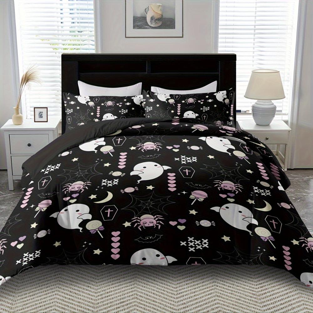 3-teiliges schwarzes Bettwäsche-Set Halloween Geist 3D-Druck Gemütliches Bettbezug-Set King Queen Twin Einzelgröße Geburtstagsgeschenk Schlafzimmerdeko