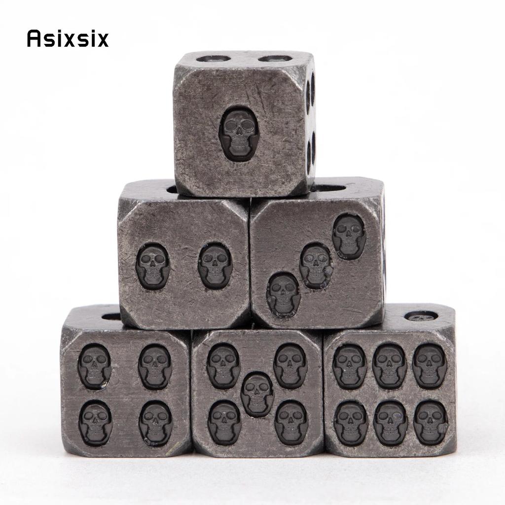 6 Stück Silber Totenkopf Metallwürfel Massivmetall Polyeder Würfel Set Geeignet für Rollenspiele RPG Brettspiele Kartenspiele