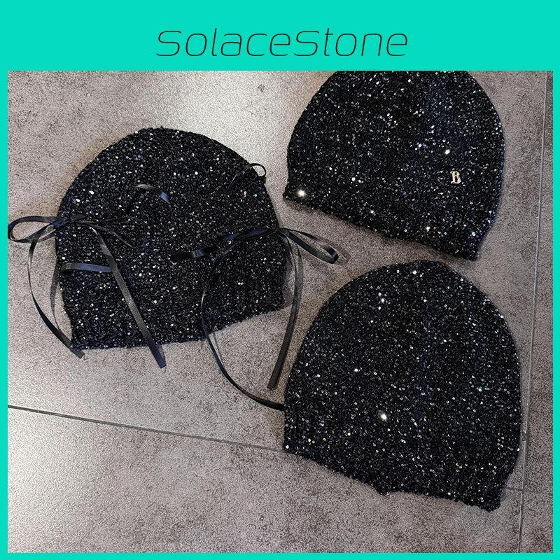 Fashion Sequined Knitted Hat With Bow And Letter Decorations For Daily Casual