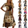 Women’s Casual Vintage Floral Print Short Sleeve V Neck Midi Dress with Relaxed Fit Lightweight Fabric