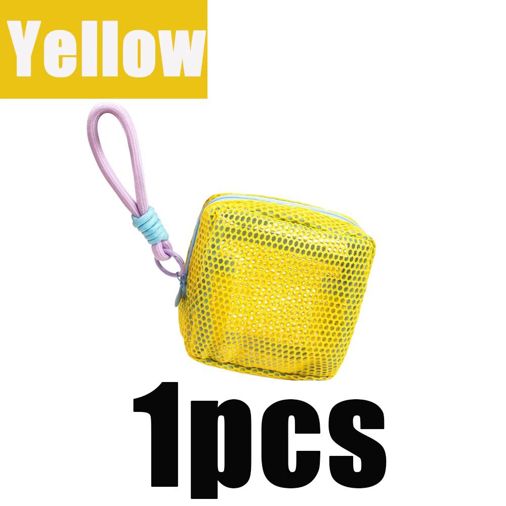 1pcs Square Mesh Cosmetic Bag Portable Dopamine Color With Zipper Multi-Purpose Mesh Toiletry Sundries Storage Key Cosmetics Bag