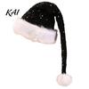 Santa Claus Hat Christmas for Adults, Thicken Soft Velvet Xmas with Sequin Gift Decoration, Long Holiday Party Cosplay Costume Accessories Halloween