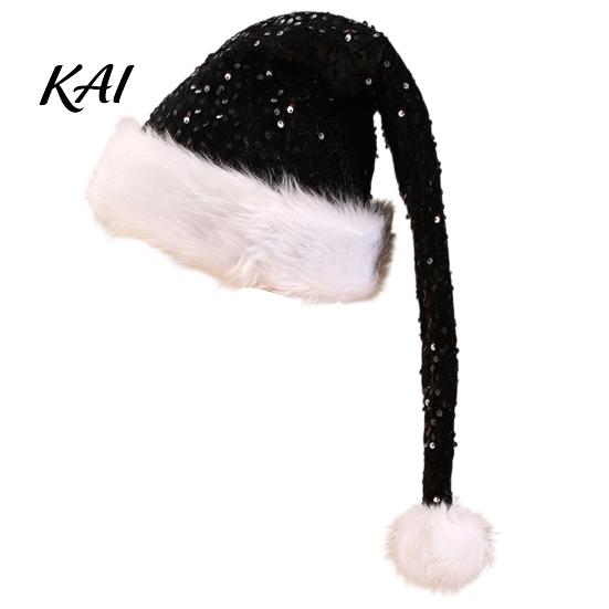 Santa Claus Hat Christmas for Adults, Thicken Soft Velvet Xmas with Sequin Gift Decoration, Long Holiday Party Cosplay Costume Accessories Halloween