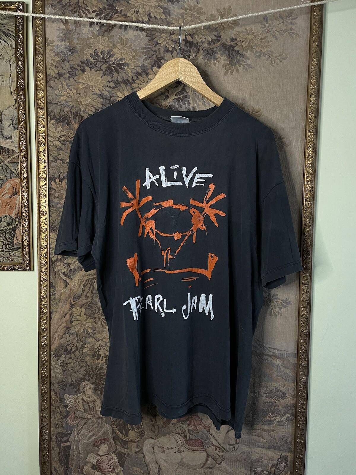 Camiseta Vintage de los 90 de Pearl Jam ‘Alive’ Tour Euro Boot Band - talla XL Camiseta Unisex XL gray